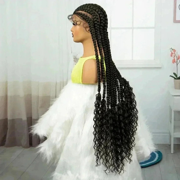 28" Braided full lace wig,  Ghana Weave, long tick Braids, Natural Baby Hair, - Picture 11 of 15